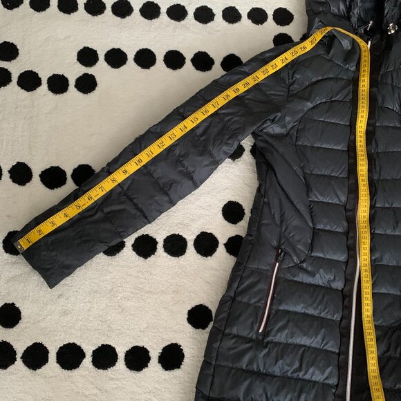 Lululemon Down Puffer Coat Liner 4 Black Hooded Athleisure Long Jacket - Picture 16 of 16